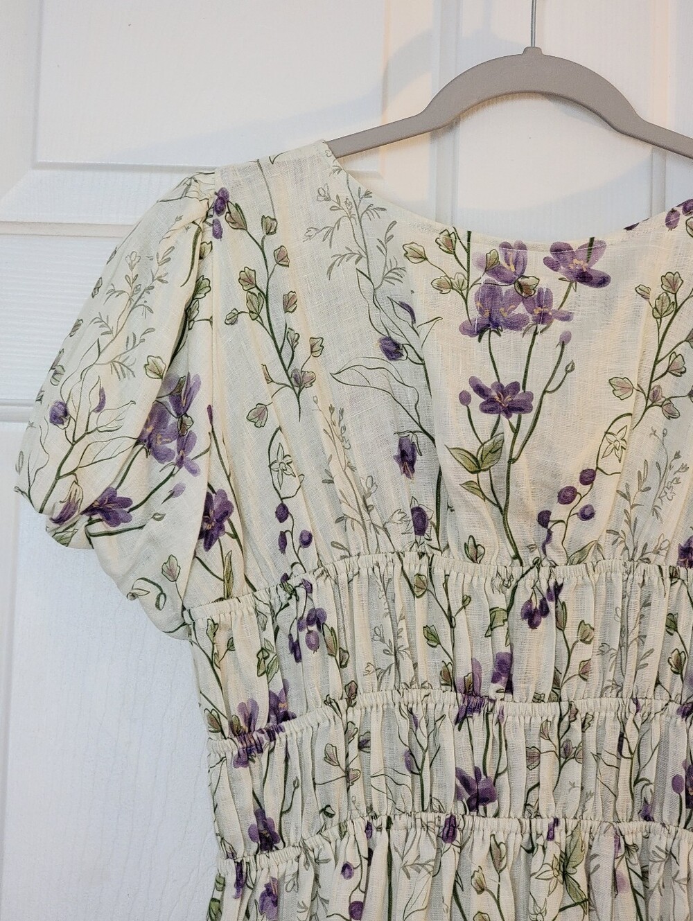 Linennaive Short Sleeve Linen Midi Floral Dress With Lace - Picture 9 of 10